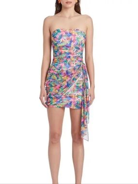 NWT Amanda Uprichard Floral Anja Strapless Ruched Mini Dress – Sz Extra Small